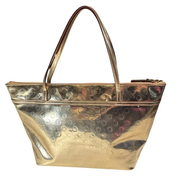 Retro Kate Spade New York Gold Metallic Tote Bag Purse RARE Handbag - Picture 1 of 16